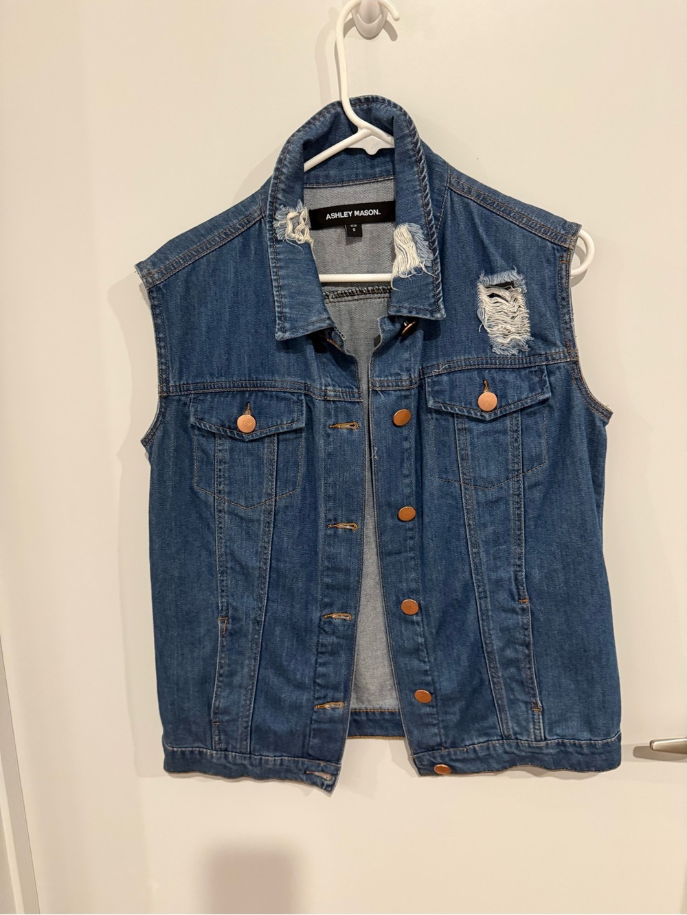 Ashley Mason Distressed Blue Denim Vest